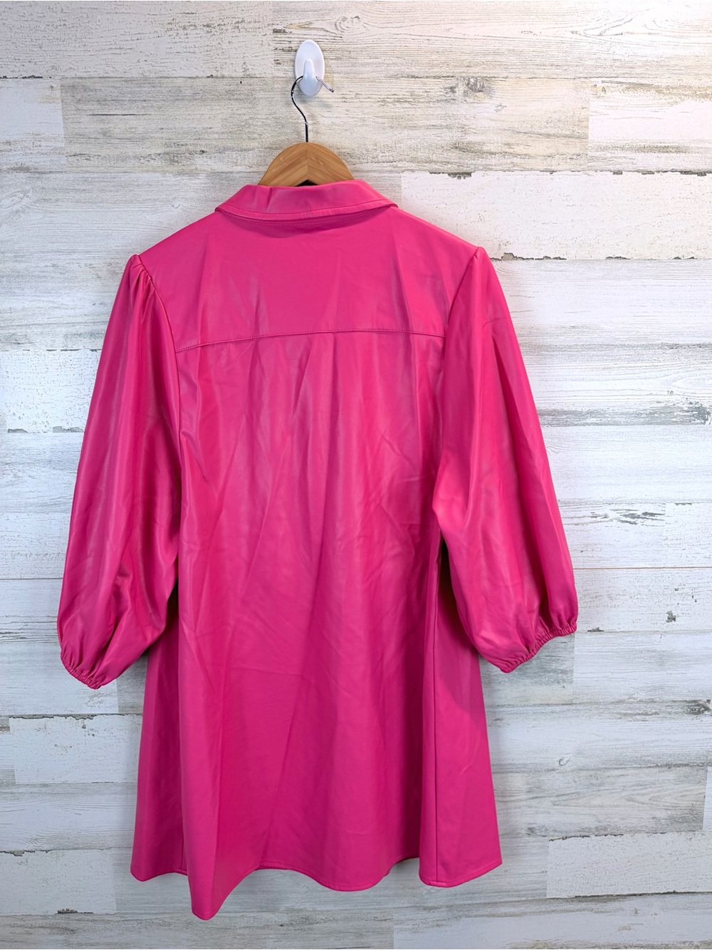 Dolce Cabo Pink Faux Leather Shirt Dress Puff Sleeve Mini XL - Picture 5 of 13